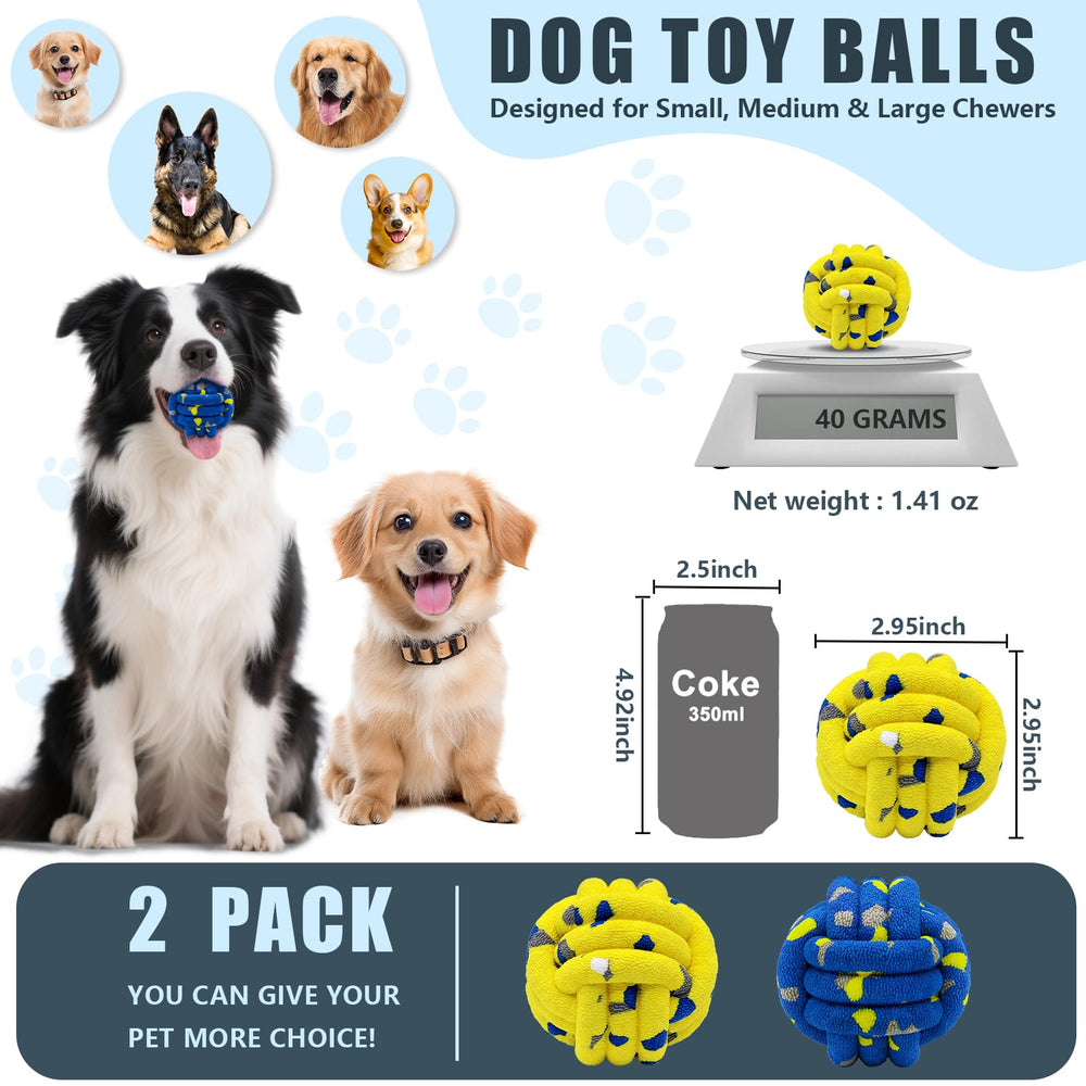 Magicorange dog balls blue-yellow closeup showing high bounce and visibility.