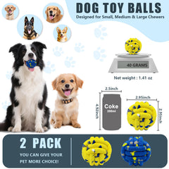 Magicorange dog balls blue-yellow closeup showing high bounce and visibility.