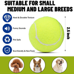 Magicorange dog tennis ball close-up shows bright yellow color for visibility.