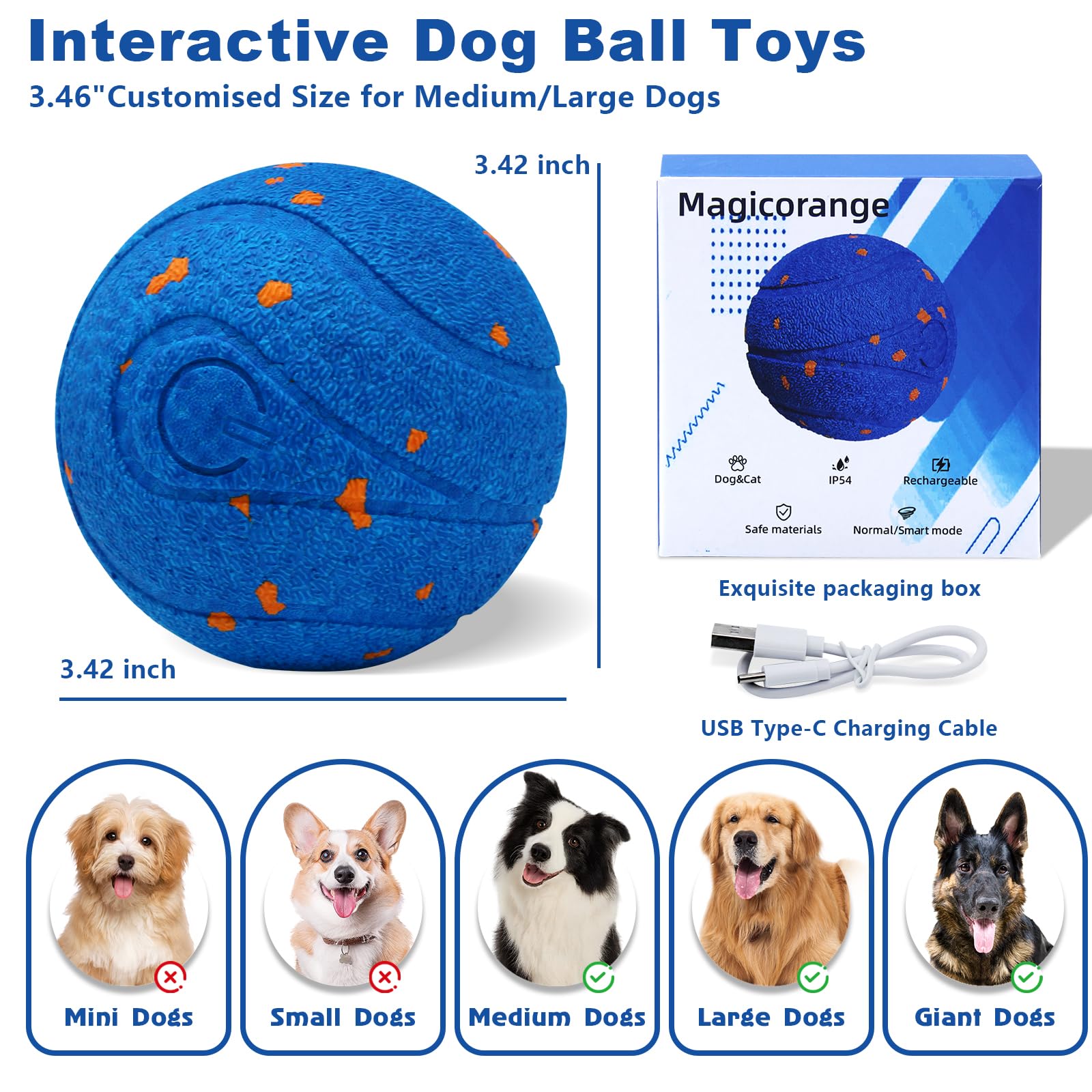 Magicorange interactive dog ball blue battery-indicator keeps you informed on charge status