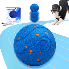 Magicorange interactive dog ball blue rolling demonstrates durable E-TPU design for hours of playful sessions