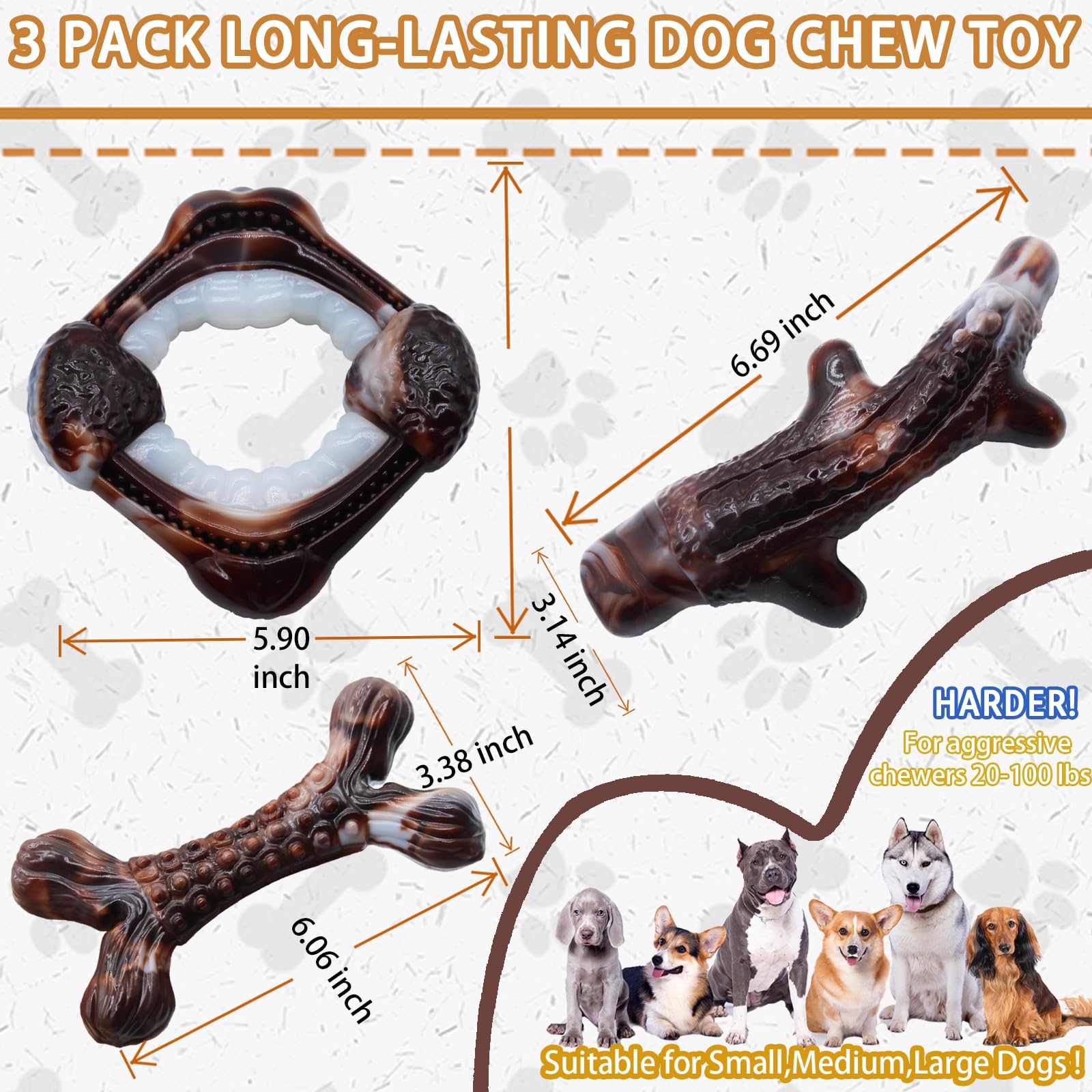Magicorange nylon dog toy highlights rugged durability for prolonged chewing sessions.