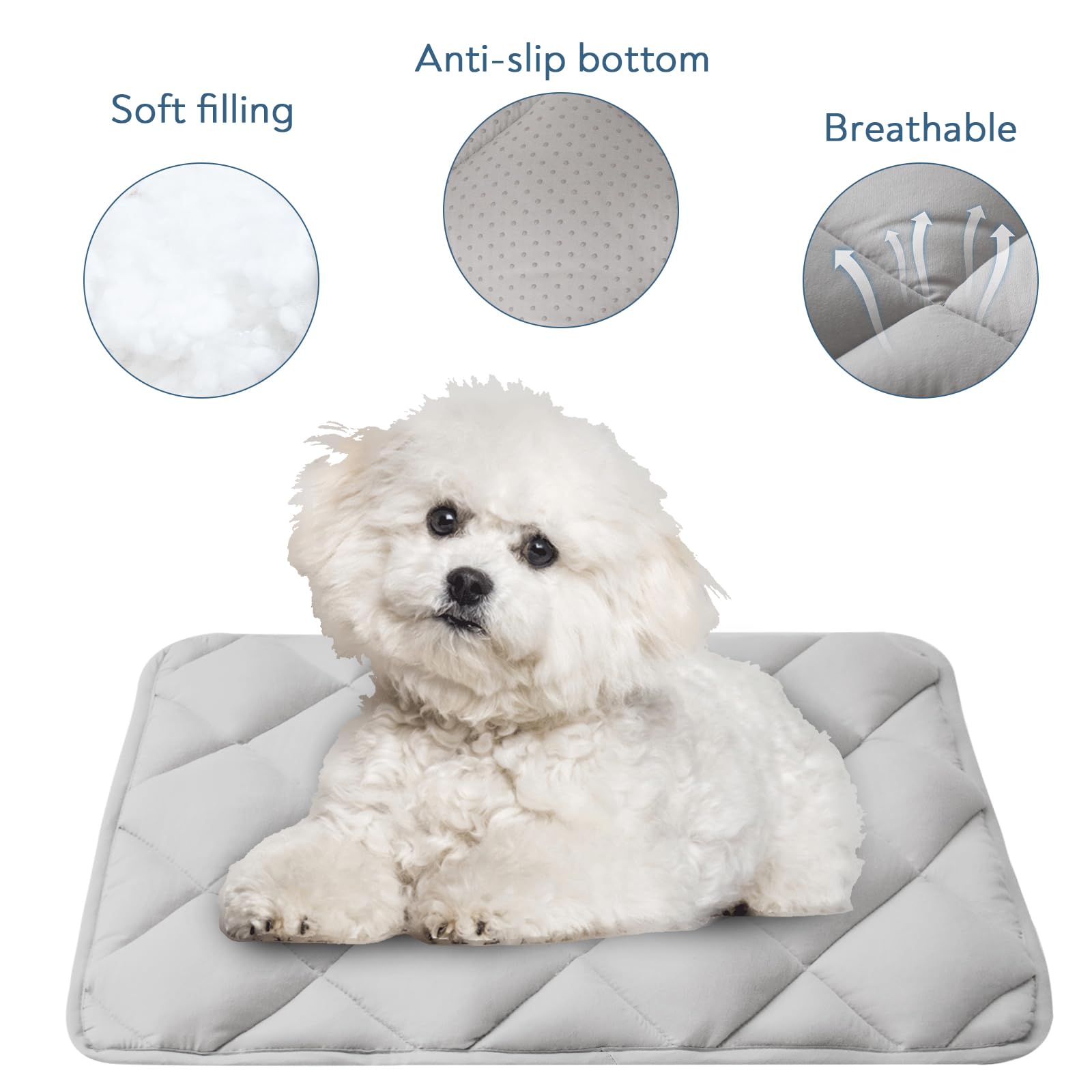 Magik & Kover crate pad non-slip bottom on hardwood floor prevents shifting