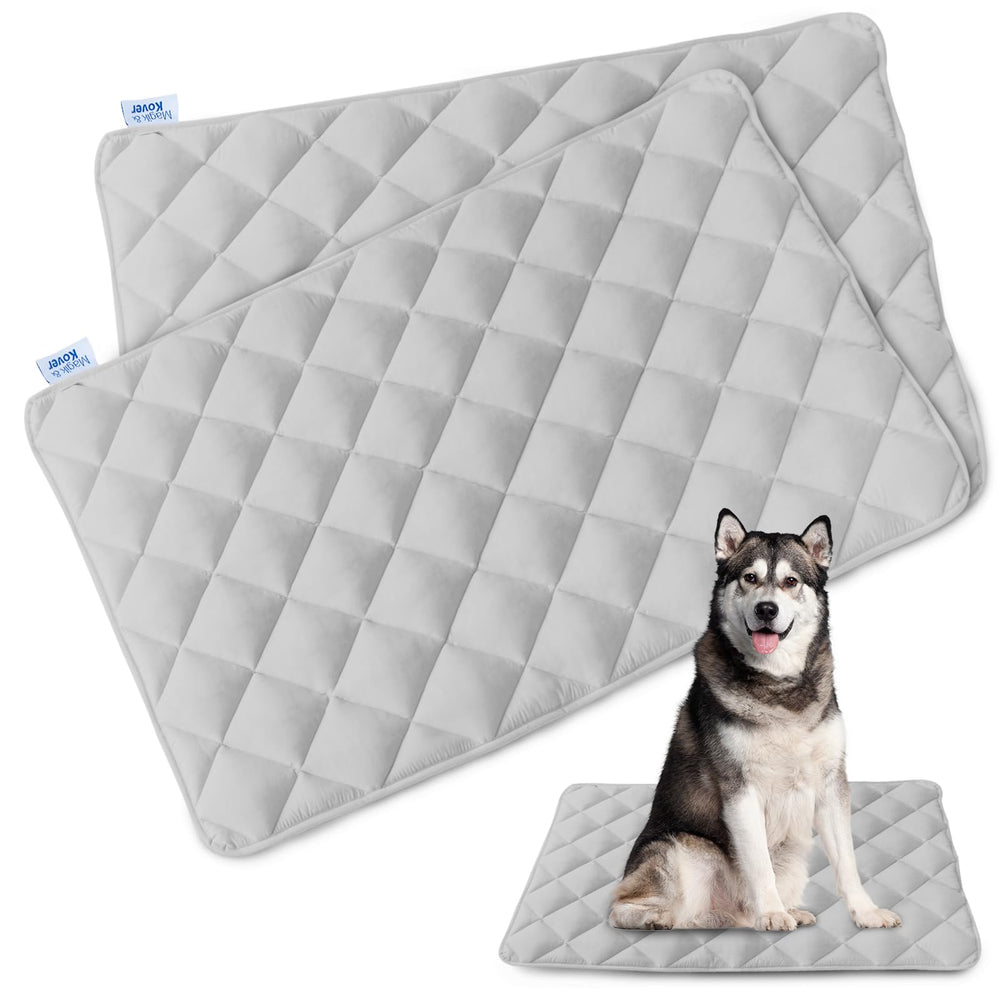 Magik & Kover 36x23 gray two-pack crate pads in a kennel for comfortable resting space