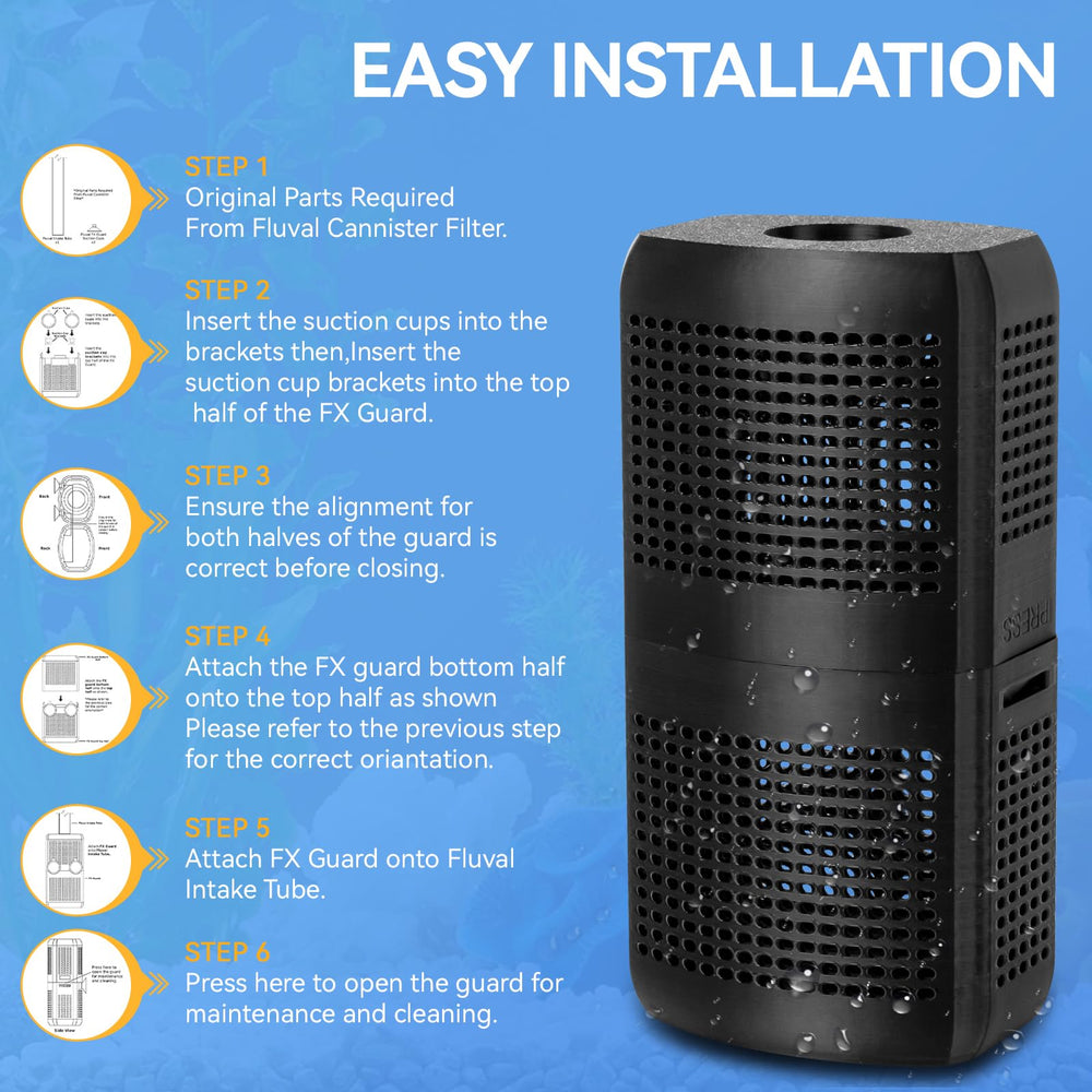 Easy installation attaches to Fluval intake stem for protection.