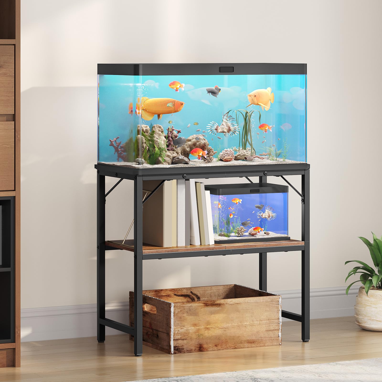 MAHANCRIS 30gal fish tank stand top view shows sturdy 600 lb capacity for secure aquariums.