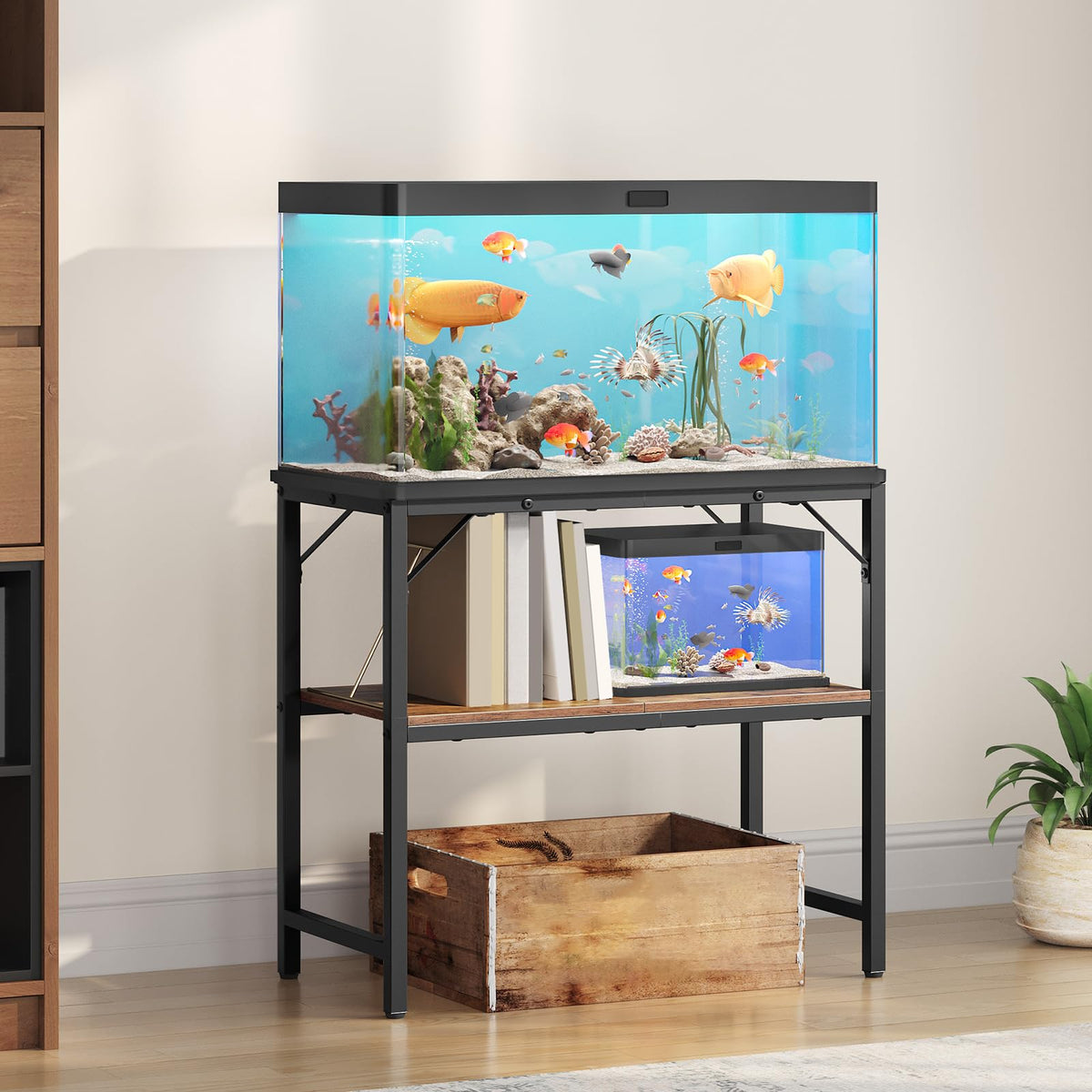MAHANCRIS 30gal fish tank stand top view shows sturdy 600 lb capacity for secure aquariums.