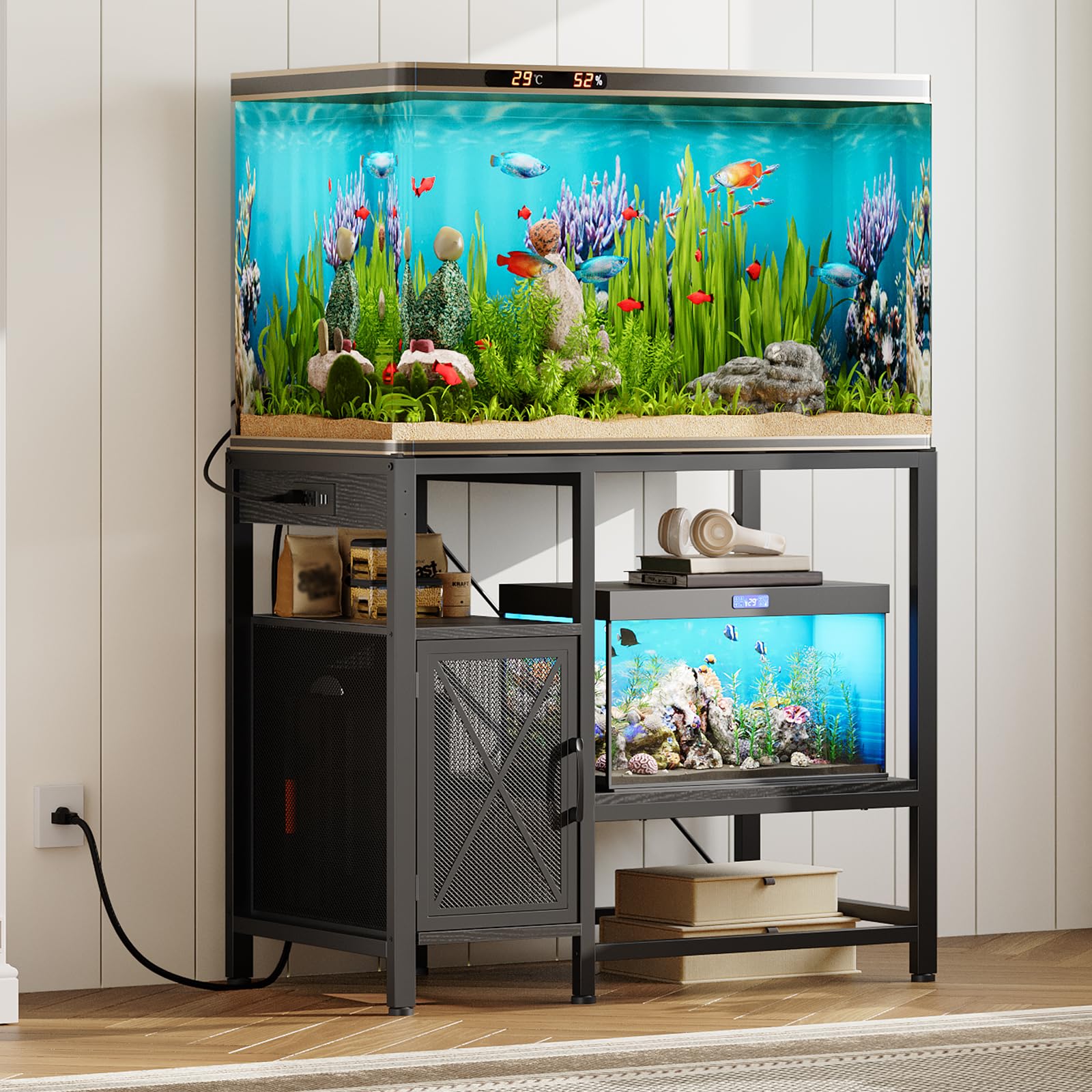 MAHANCRIS 40-50 gallon fish tank stand with outlets for easy aquarium power management.
