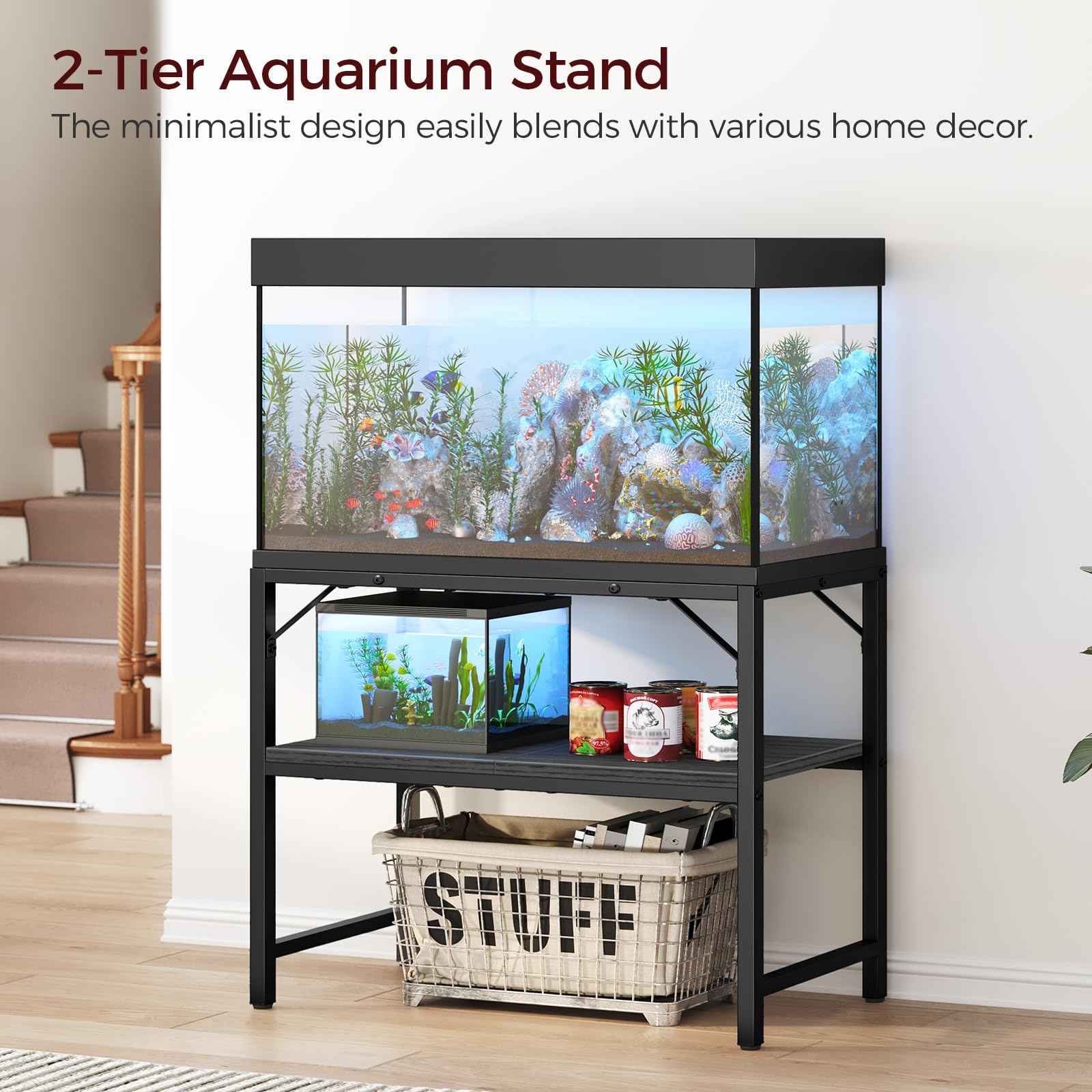 MAHANCRIS 40-50 gallon stand side angle demonstrates strong frame for durability