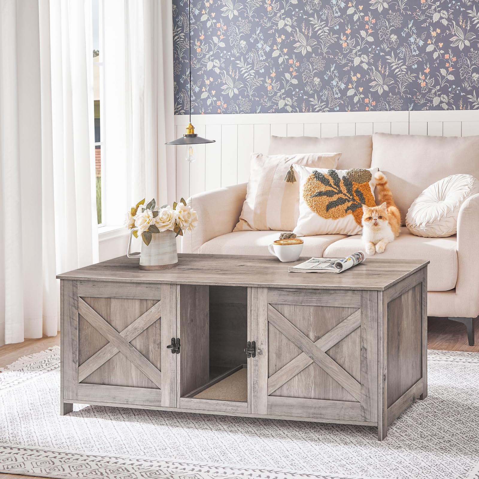 MAHANCRIS litter box enclosure with hidden box reduces litter scatter