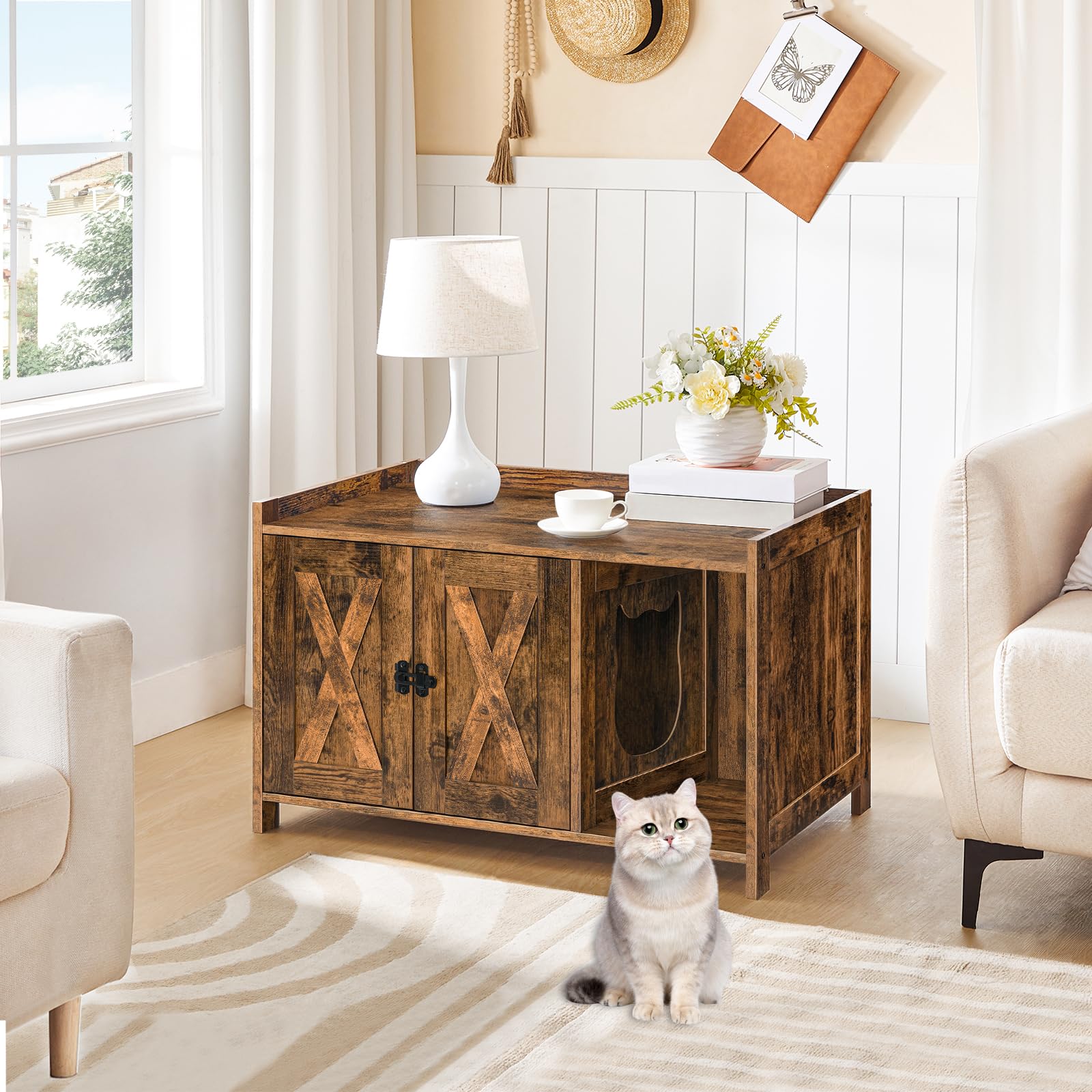 MAHANCRIS cat litter box enclosure side entry highlights easy access for quick cleaning