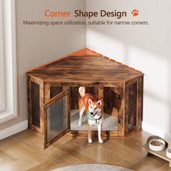 MAHANCRIS Corner Dog Crate corner-fit-wall arrangement demonstrates space-saving design.
