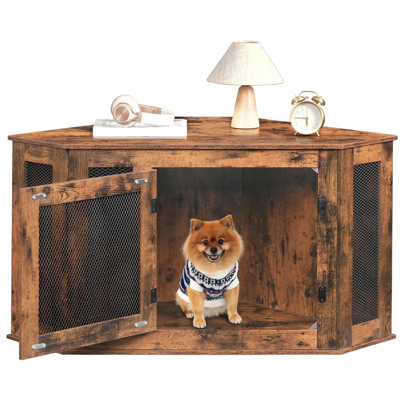 MAHANCRIS Corner Dog Crate dimensioned 44.5x23.6x23.6 inches for space planning.