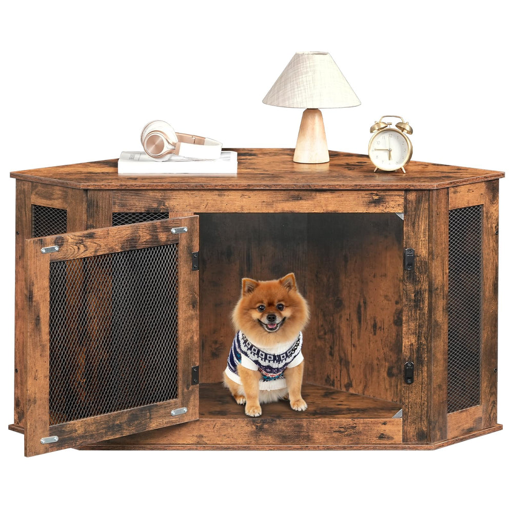 MAHANCRIS Corner Dog Crate dimensioned 44.5x23.6x23.6 inches for space planning.