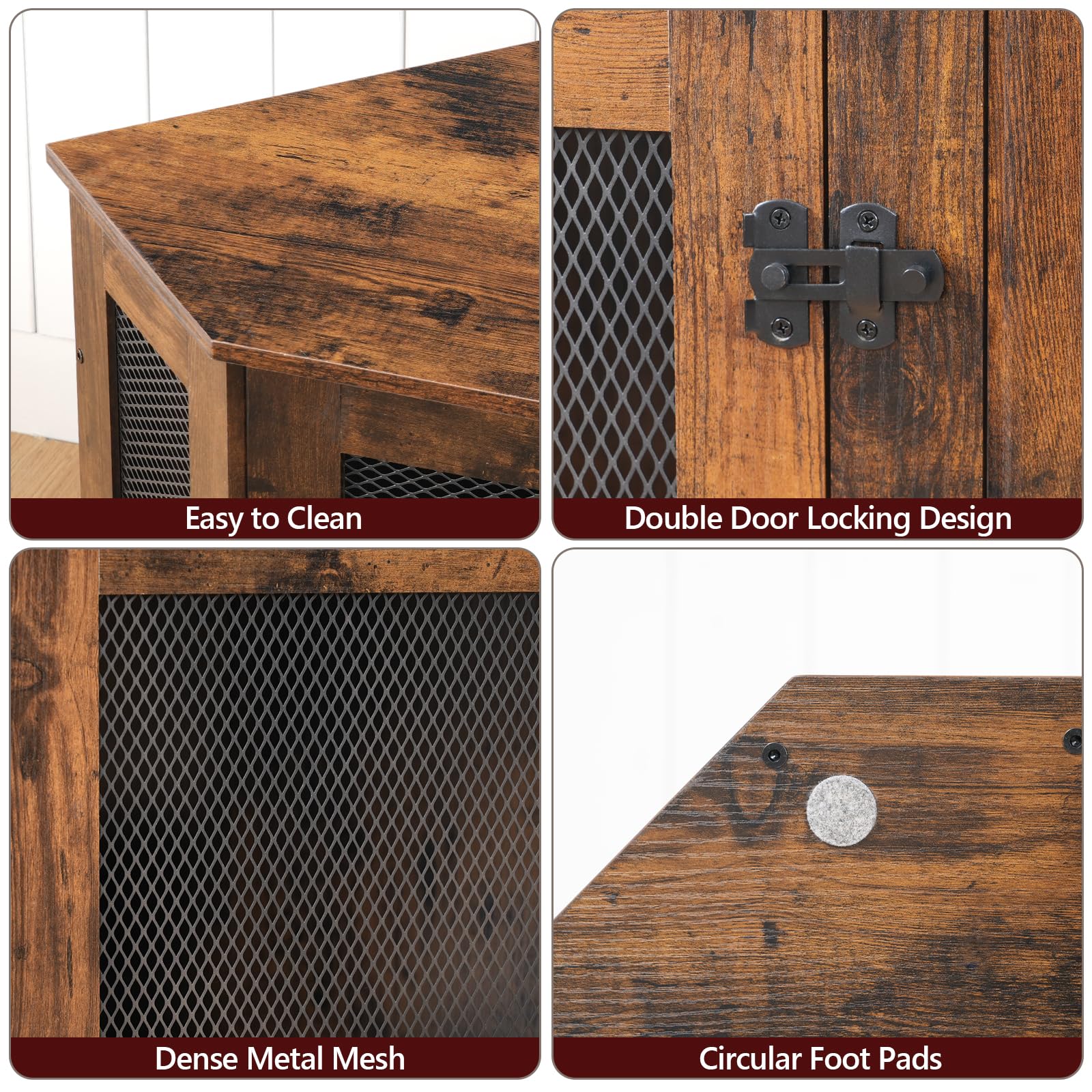 MAHANCRIS Corner Dog Crate durable wood-grain frame conveys sturdy construction.