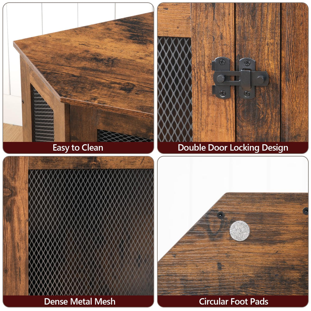 MAHANCRIS Corner Dog Crate durable wood-grain frame conveys sturdy construction.