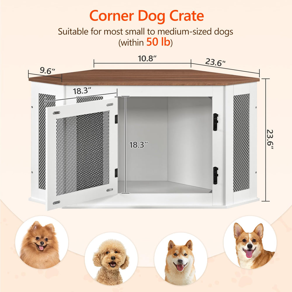 MAHANCRIS corner dog crate front view showcases durable wood frame