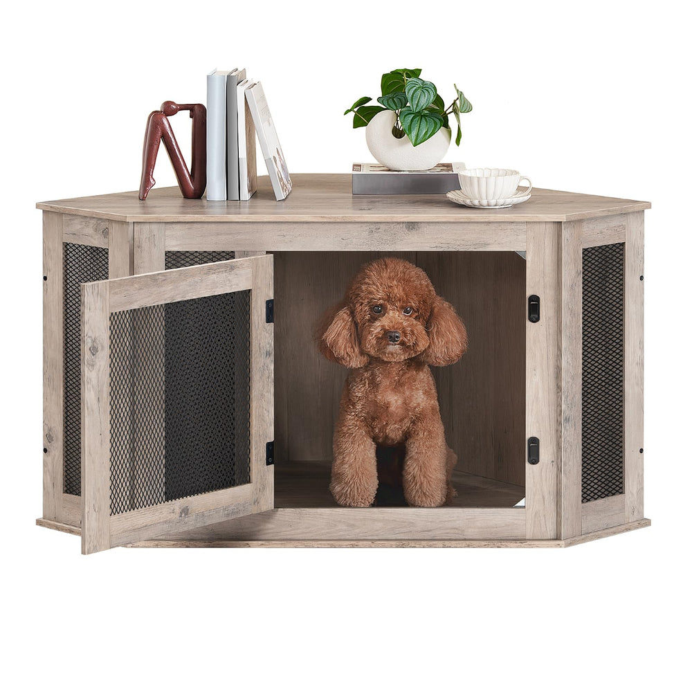 MAHANCRIS corner dog crate furniture room decor potential blends with greige and black.