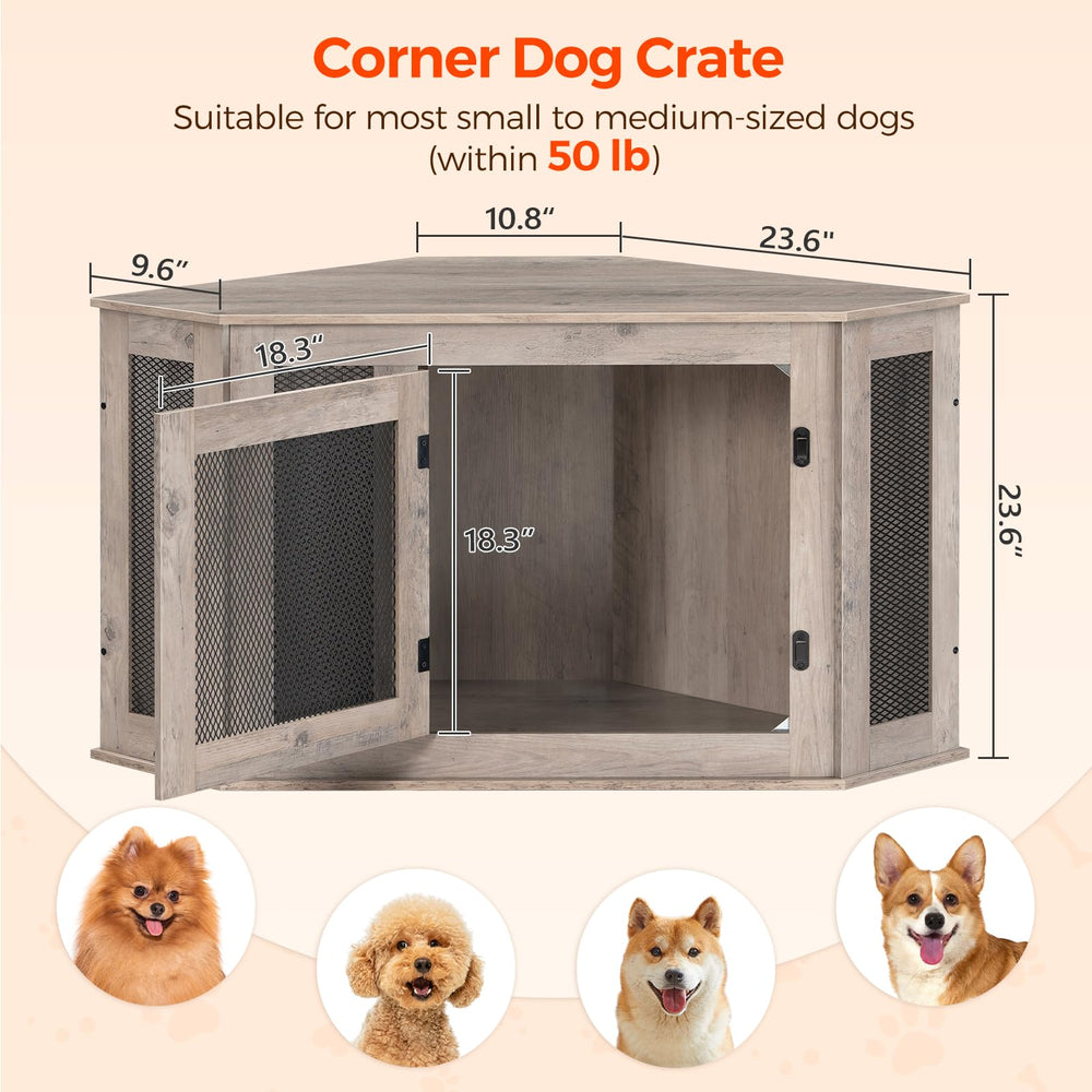 MAHANCRIS corner dog crate furniture wood-metal combo showcases durability and ventilation.