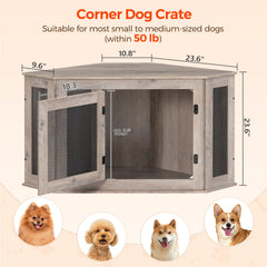 MAHANCRIS corner dog crate furniture wood-metal combo showcases durability and ventilation.