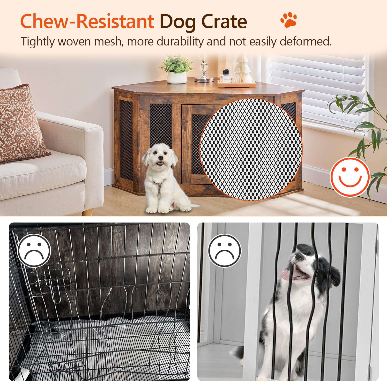 MAHANCRIS Corner Dog Crate inside view with a small-to-medium dog resting comfortably.