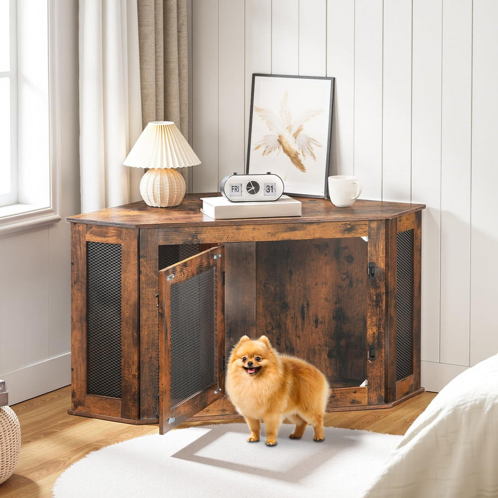MAHANCRIS Corner Dog Crate top load capacity image demonstrates 220 lb load.