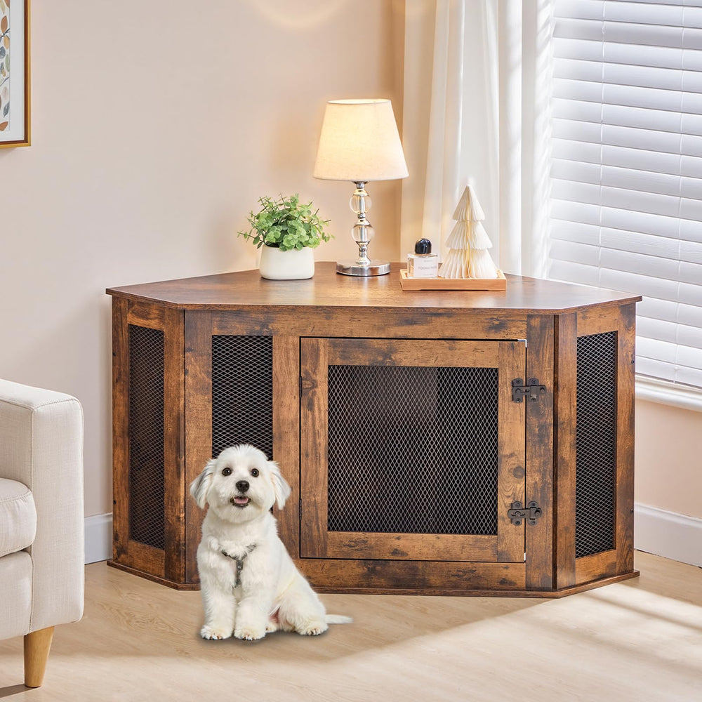MAHANCRIS Corner Dog Crate ventilated-mesh detail emphasizes breathable enclosure.
