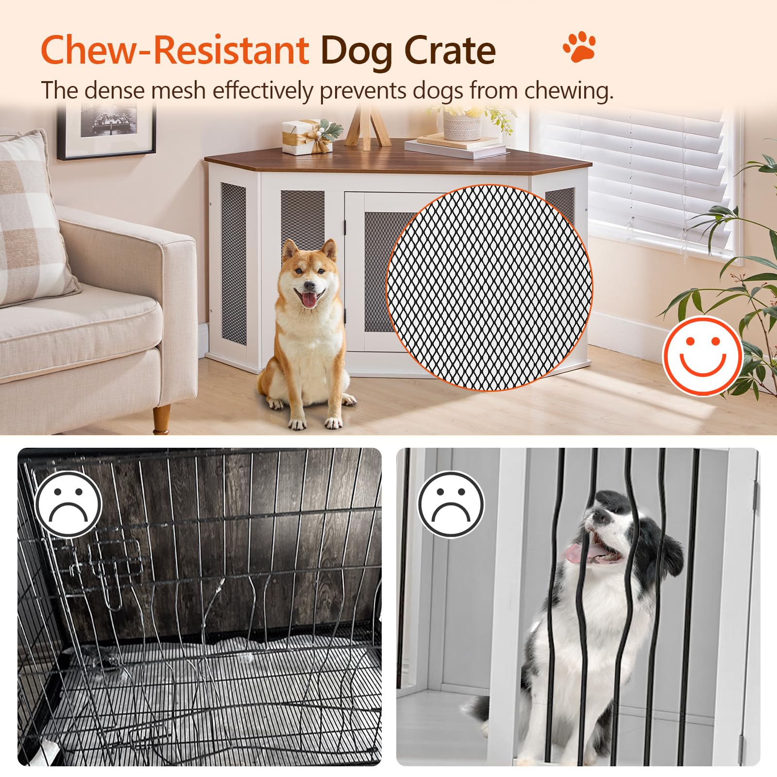 MAHANCRIS corner dog crate ventilation mesh promotes pet comfort
