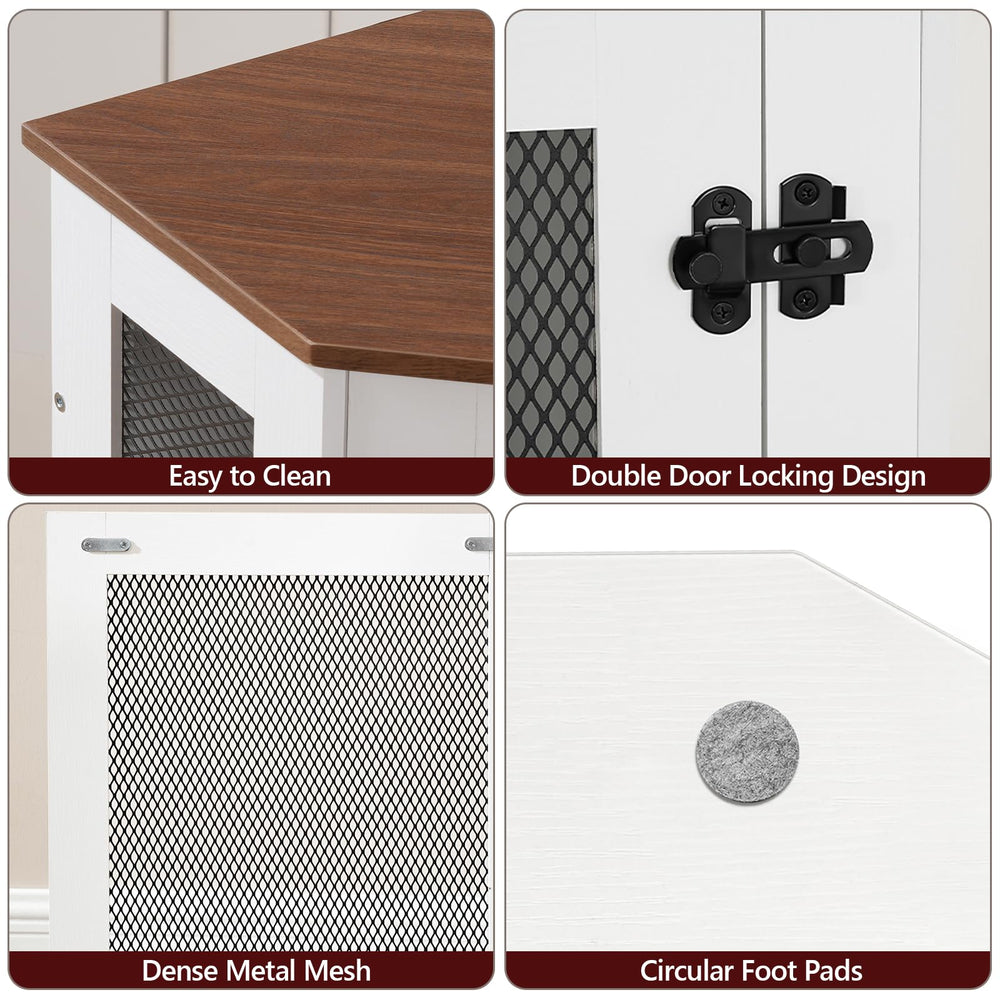 MAHANCRIS corner dog crate wooden frame blends with white and walnut finish