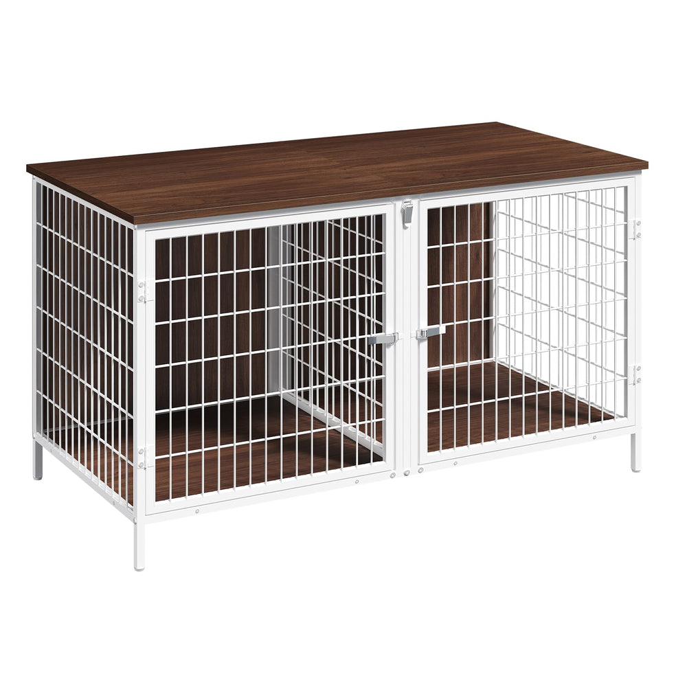 MAHANCRIS dog crate for two dogs with divider in assembly-ready setup.