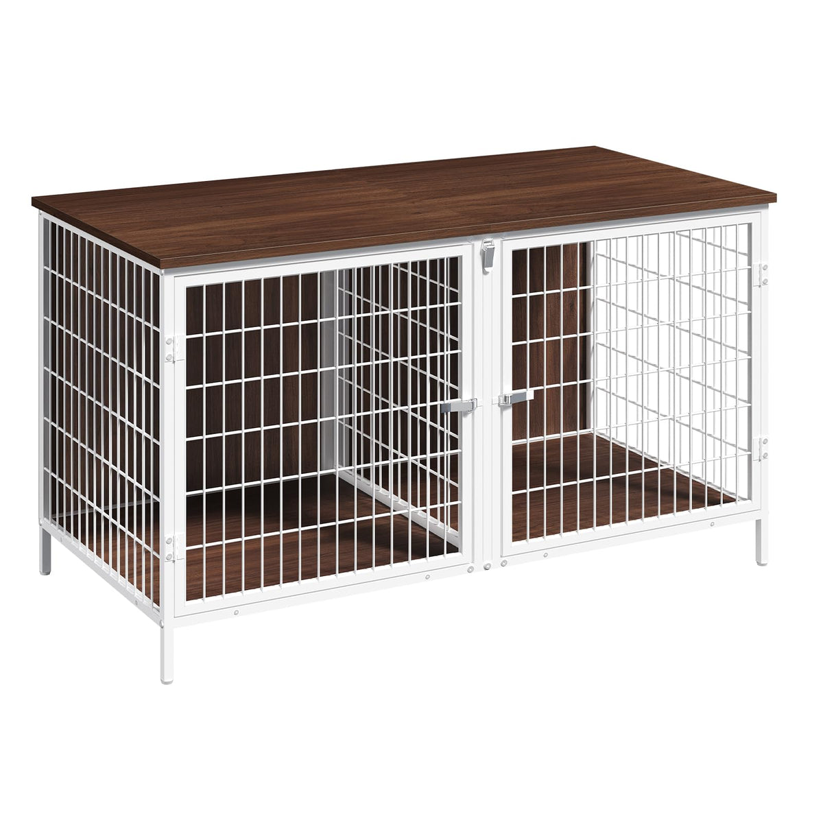 MAHANCRIS dog crate for two dogs with divider in assembly-ready setup.