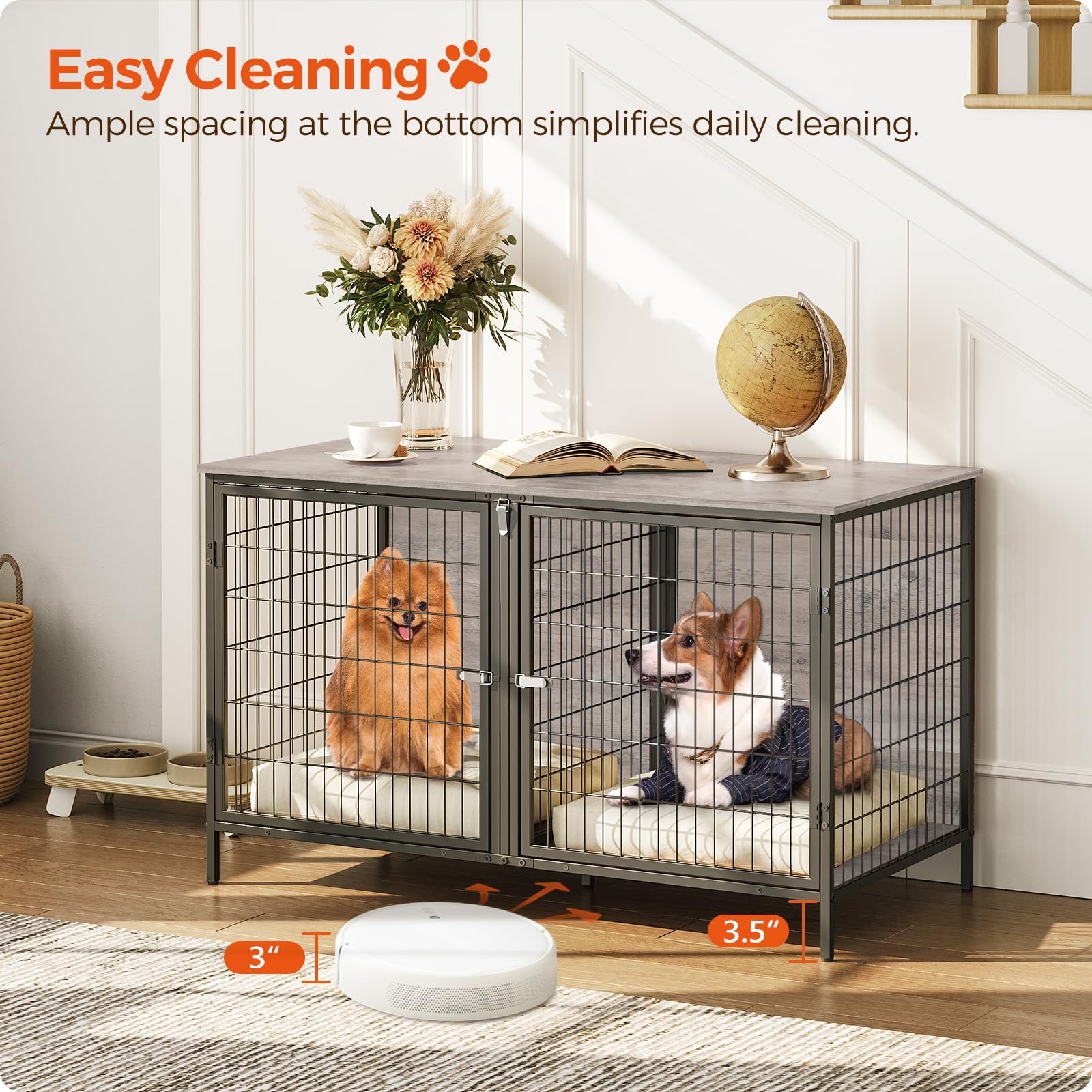 MAHANCRIS dog crate furniture 43.3-inch dimensions fit compact spaces.