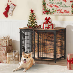 MAHANCRIS dog crate furniture assembled front view demonstrates sturdy construction for everyday use.