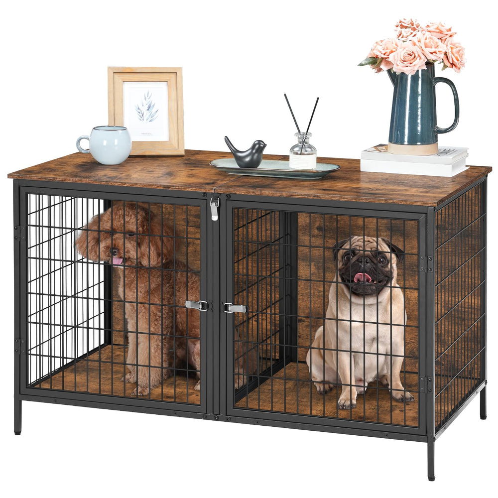 Mahancris easy-assembly dog crate furniture setup without tools.