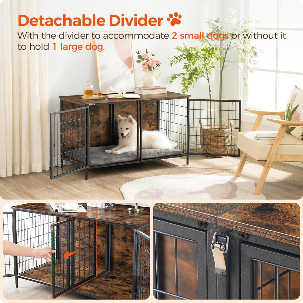 Mahancris rustic brown finish on dog crate furniture for living rooms.