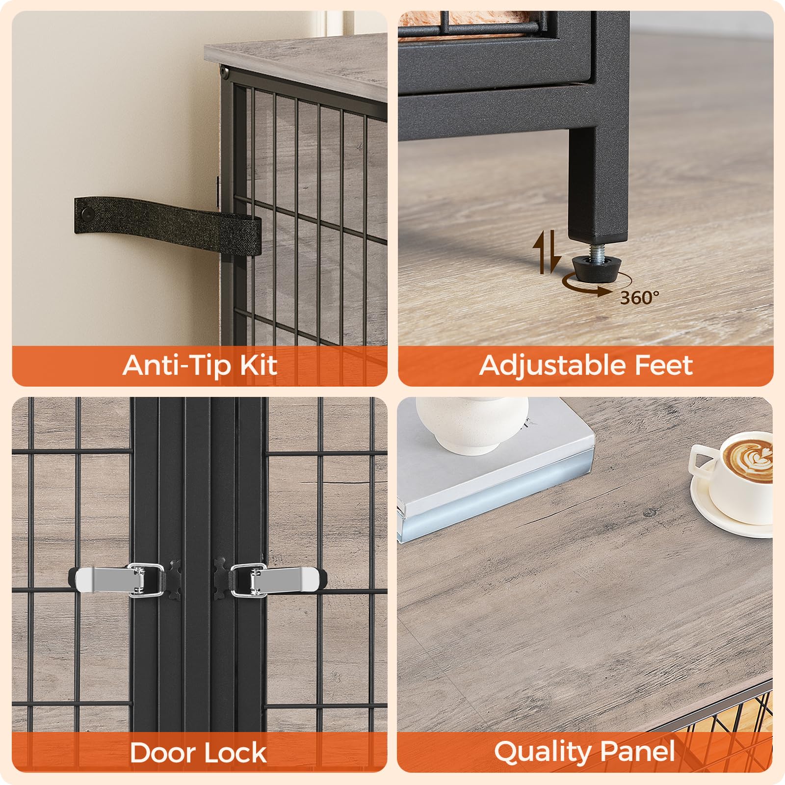 MAHANCRIS dog crate furniture sturdy construction supports pets up to 80 lb.