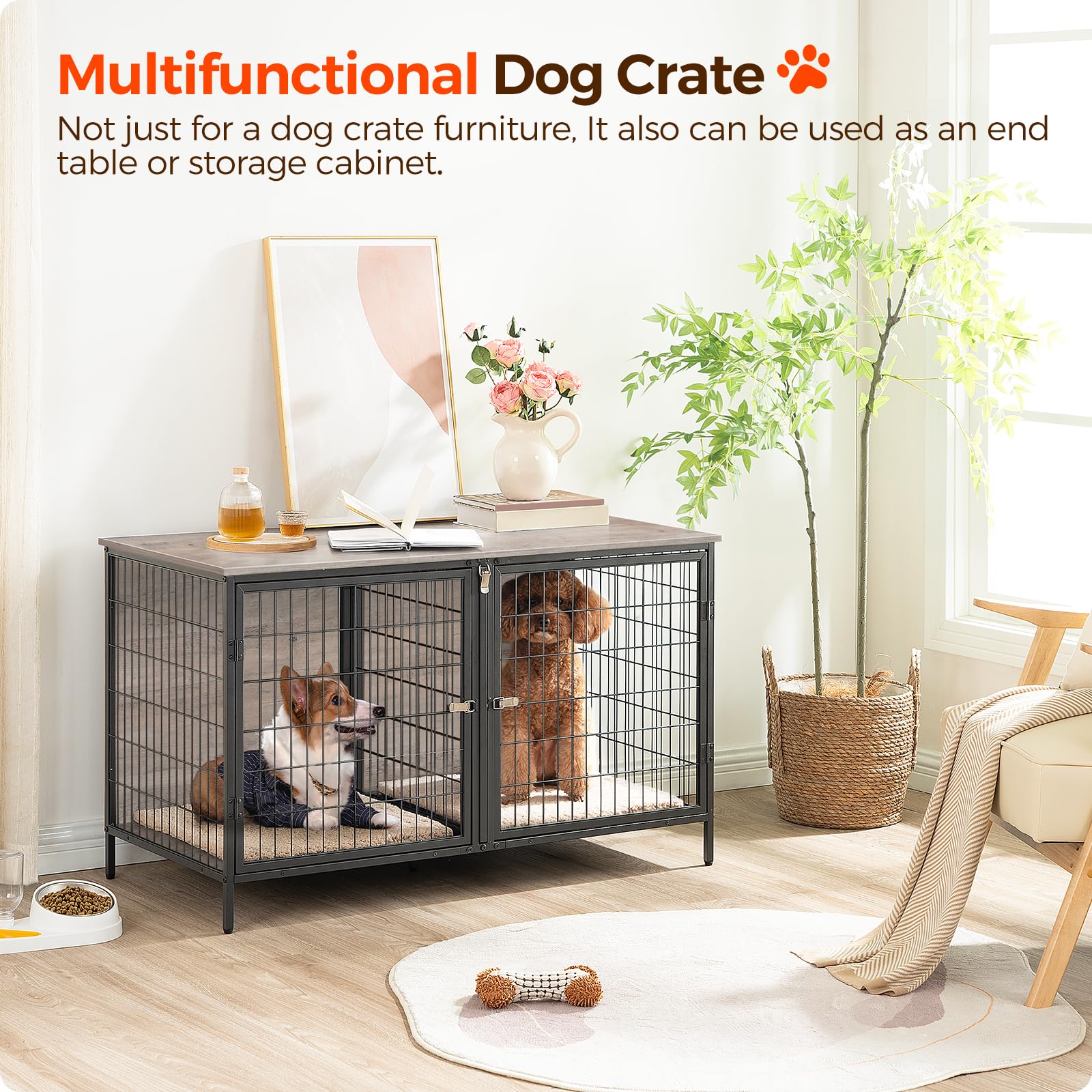 MAHANCRIS dog crate furniture top-panel view highlights sturdy surface for decor.