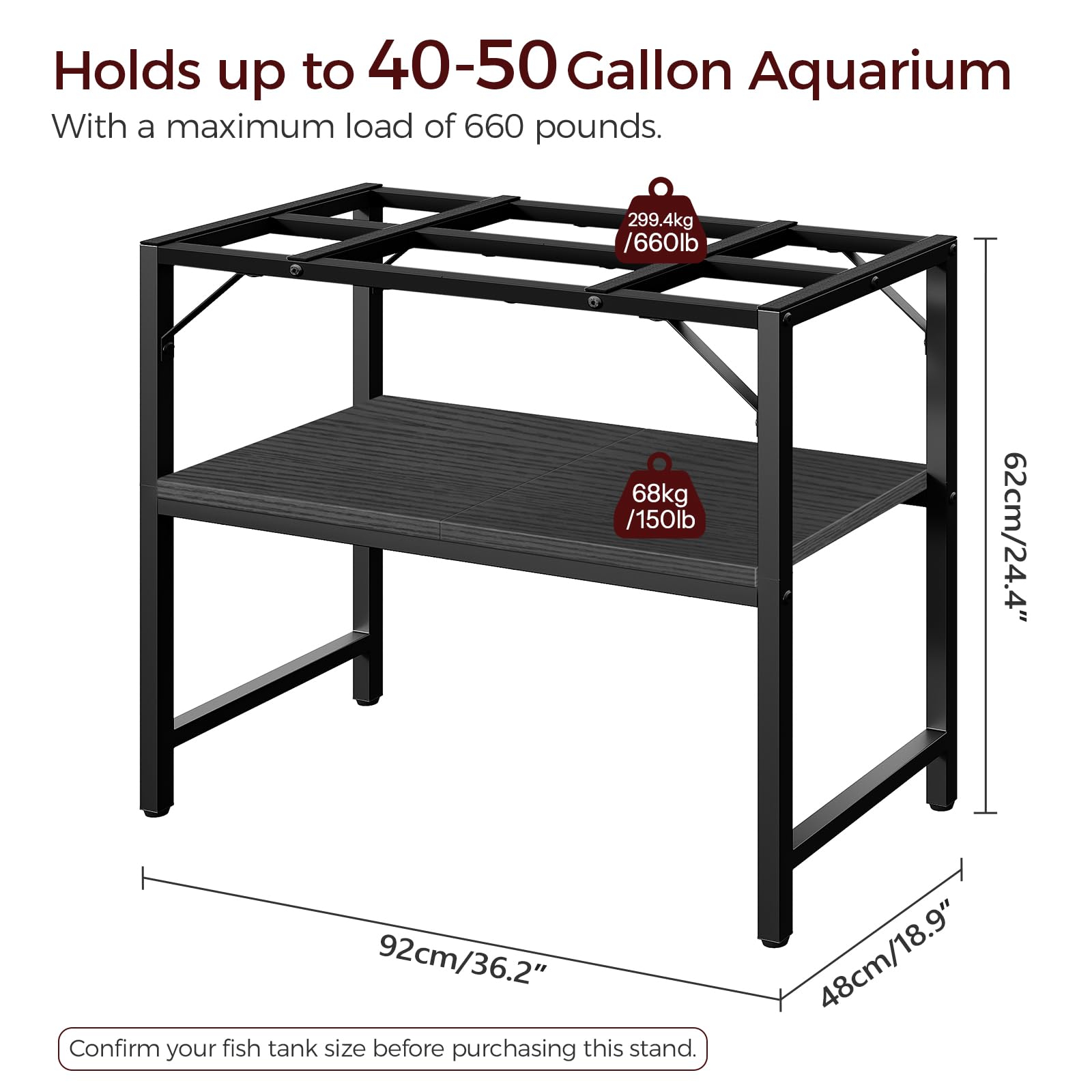 MAHANCRIS heavy-duty metal frame provides load-bearing reliability for aquariums