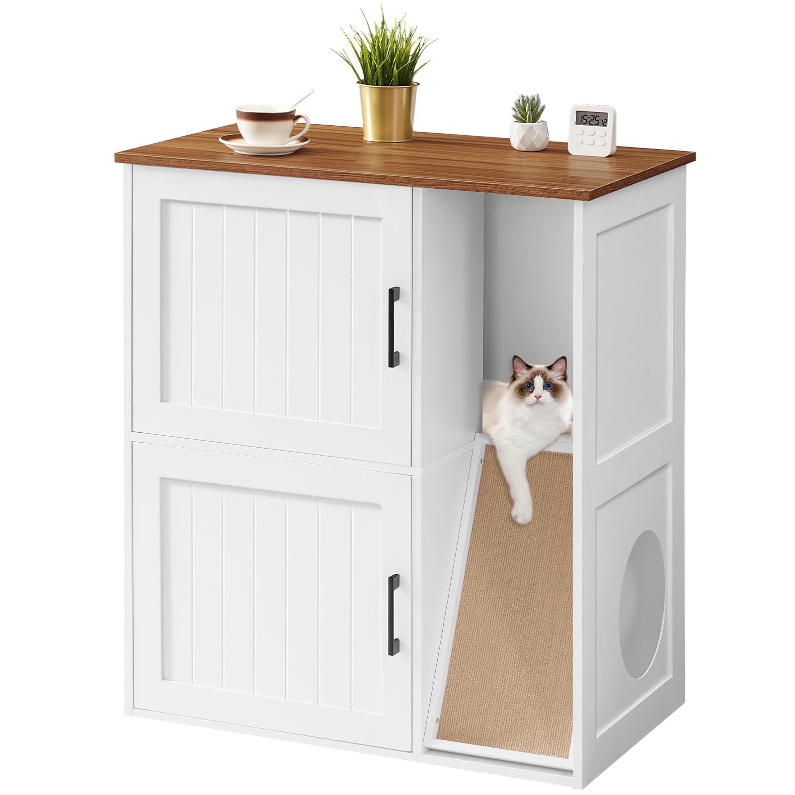 MAHANCRIS wood and white finish helps reduce litter area odors