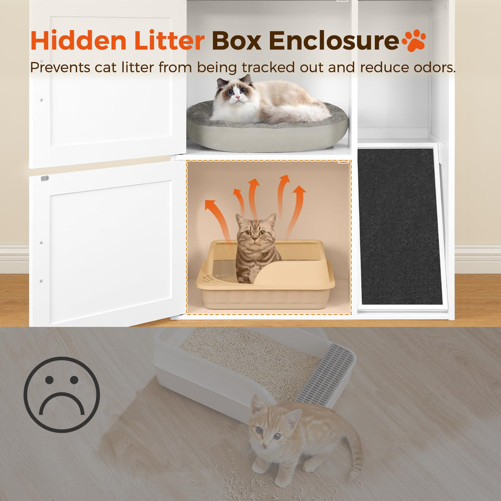 Hidden litter box becomes a stylish indoor cat house.