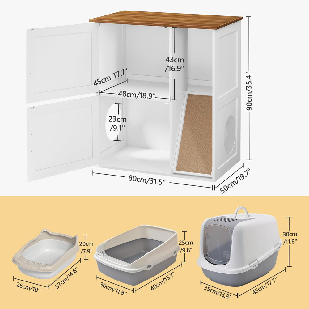 MAHANCRIS litter box enclosure with walnut top farmhouse aesthetic blends with home decor