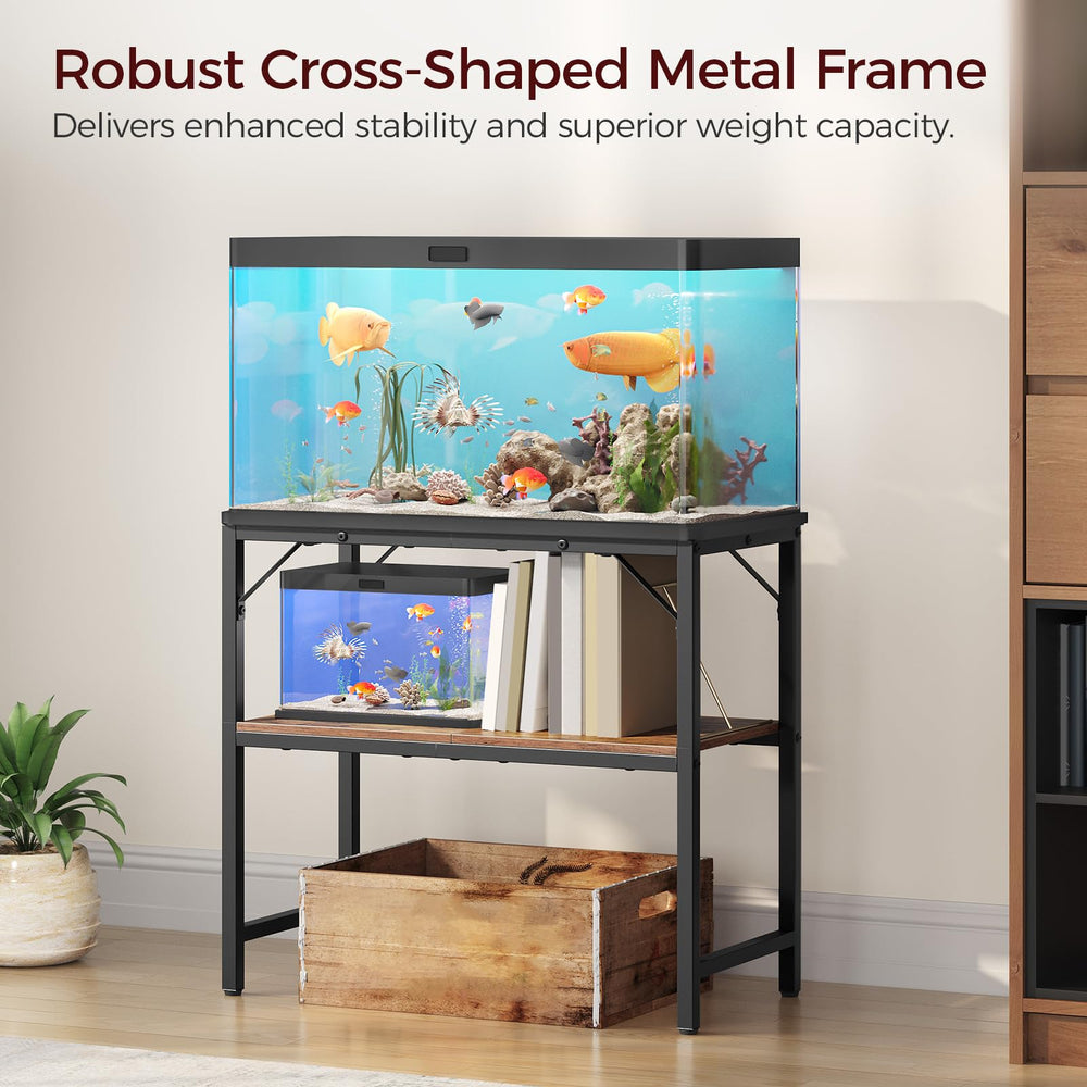 MAHANCRIS two-tier stand front view highlights space-saving storage for tanks and tools.