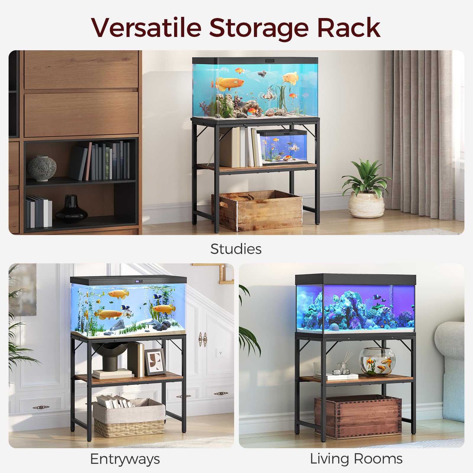 MAHANCRIS stand versatile-use view demonstrates compatibility with turtle tanks and glass containers.