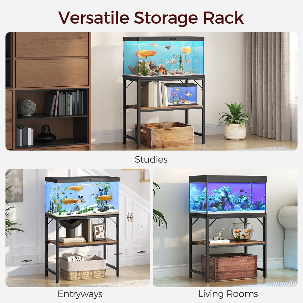MAHANCRIS stand versatile-use view demonstrates compatibility with turtle tanks and glass containers.