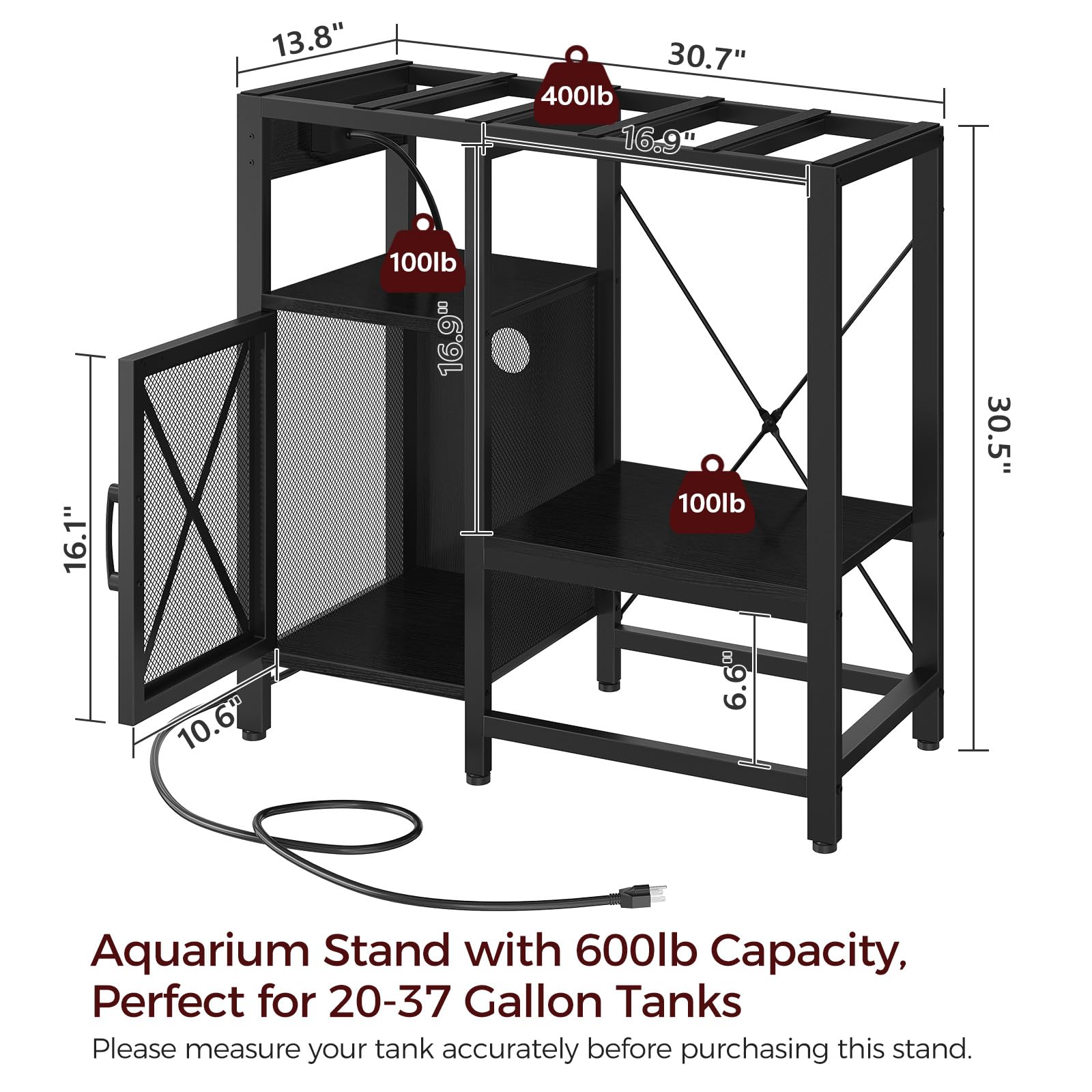 MAHANCRIS tank stand cabinet storage keeps filters and tubing neatly organized.