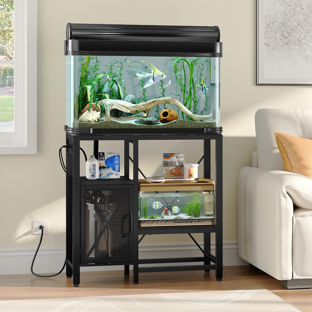 MAHANCRIS 20-37 Gallon Tank Stand with Power Outlets & Storage – Black ...