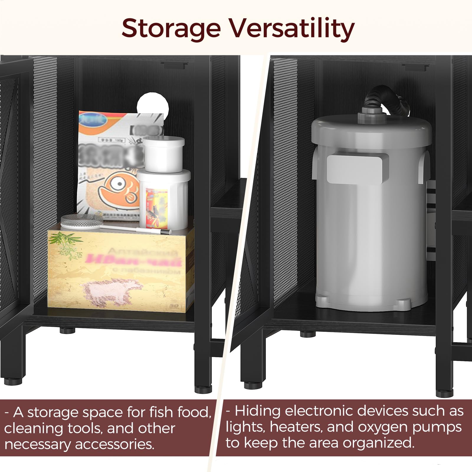 MAHANCRIS tank stand open shelves display accessories while staying accessible.
