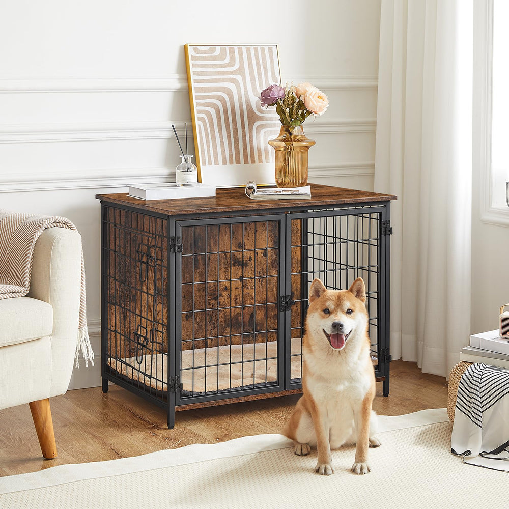 MAHANCRIS wooden dog kennel with cushion shows removable bed for easy cleaning and cozy rest.