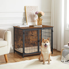 MAHANCRIS wooden dog kennel with cushion shows removable bed for easy cleaning and cozy rest.