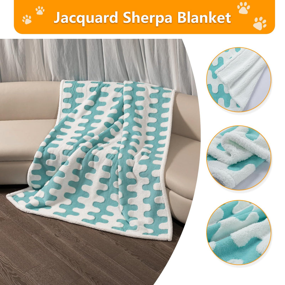 Maidewow waterproof pet blanket Blue Cloud jacquard closeup blends stylish design with protection.